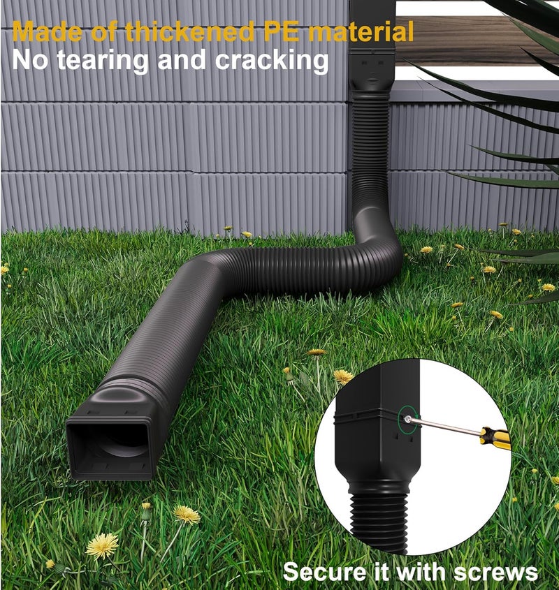 Ogutter Rain Gutter Downspout Extensions, Downspout Extender for Rainwater Drainage Flexible, Down Spout Drain Extension Pipe and Extendable from 21 to 66 Inches (4 Pack, Black) - Image 5